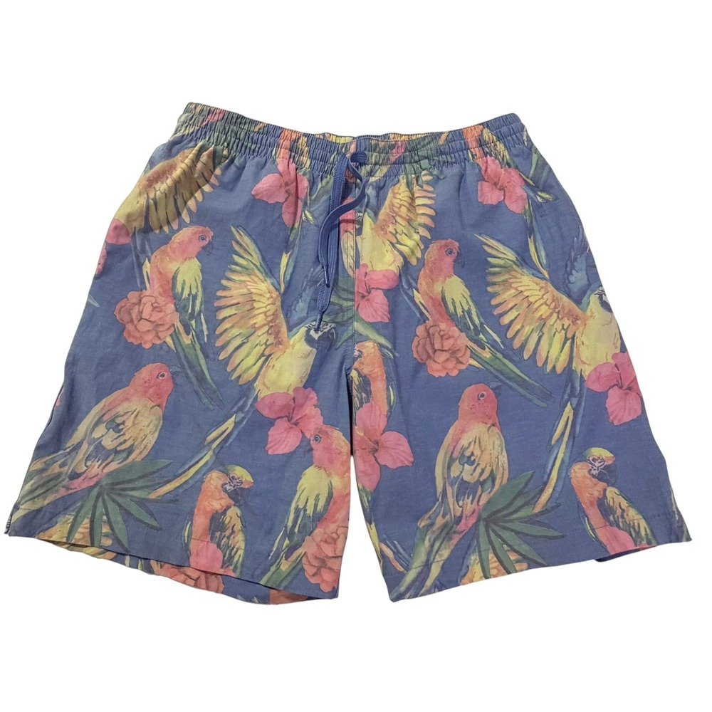 Chubbies Mens Medium Blue Parrot Hibiscus Tropical Floral Swim Trunks 7" Inseam